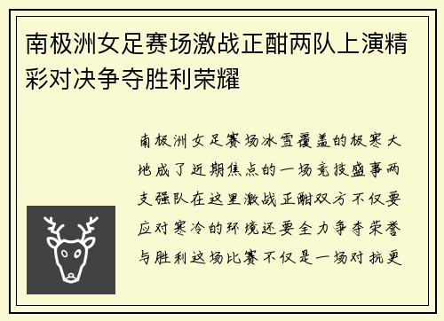 南极洲女足赛场激战正酣两队上演精彩对决争夺胜利荣耀